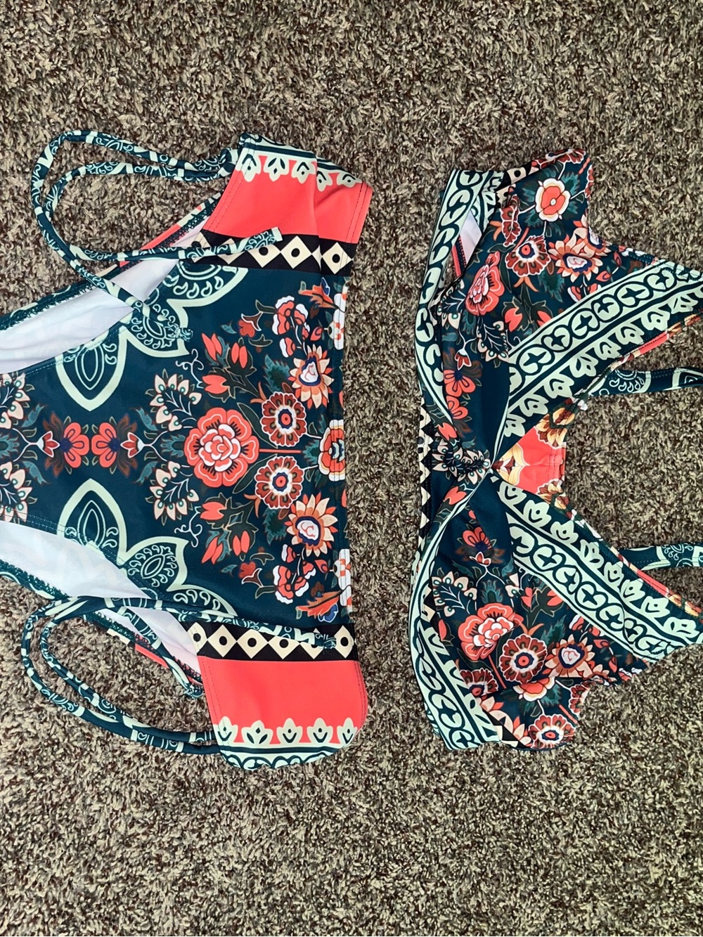 SHEIN Navy Floral Coral Trim Two-Piece Bikini Set